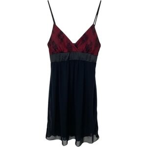 Vintage Y2K‎ Babydoll Slip Mini Dress Women L Black Red Vamp Lace Mesh Feminine